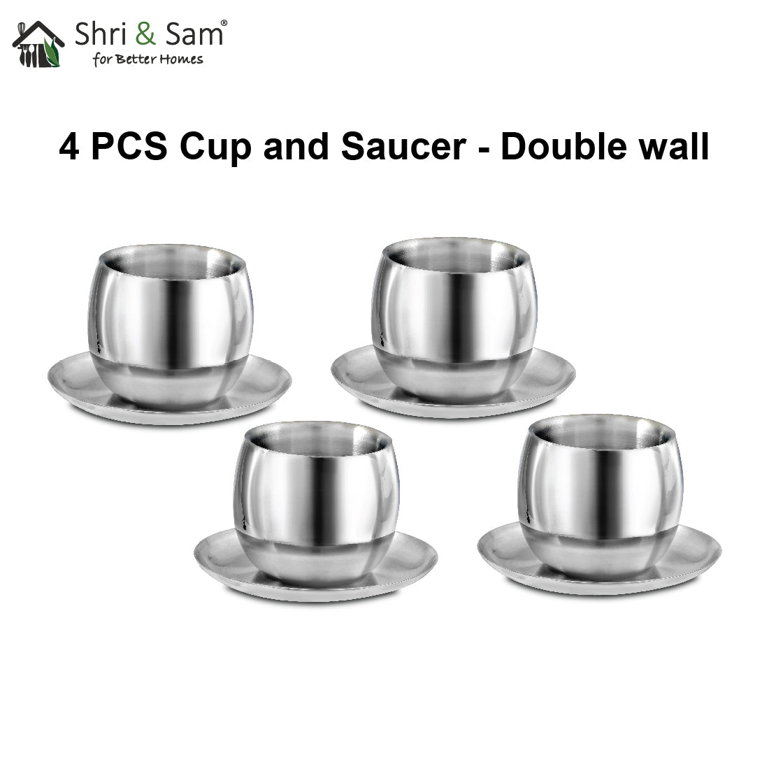 Stainless Steel 4 PCS Double Wall Cup and Saucer Nikki