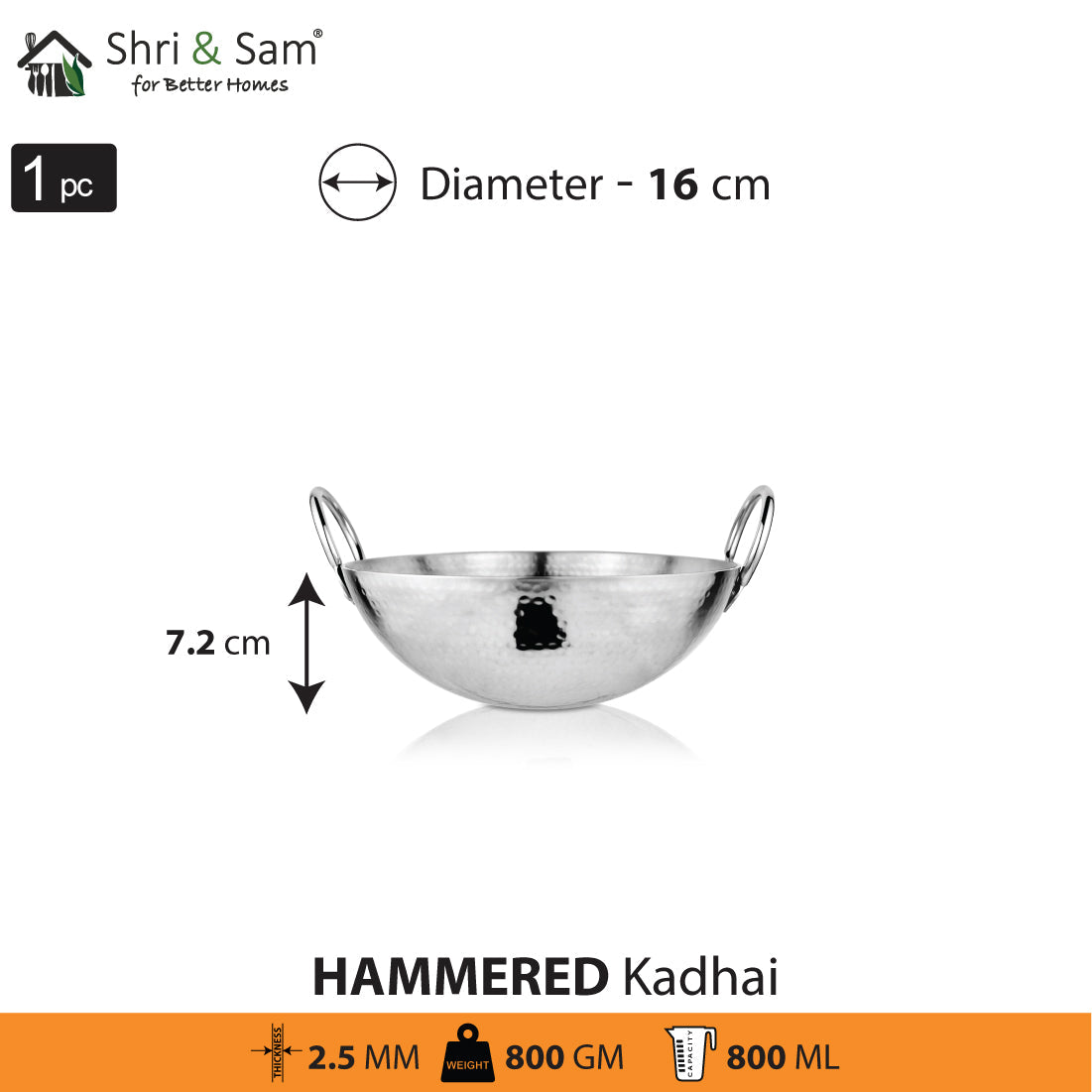 Stainless Steel Heavy Weight Hammered Kadhai