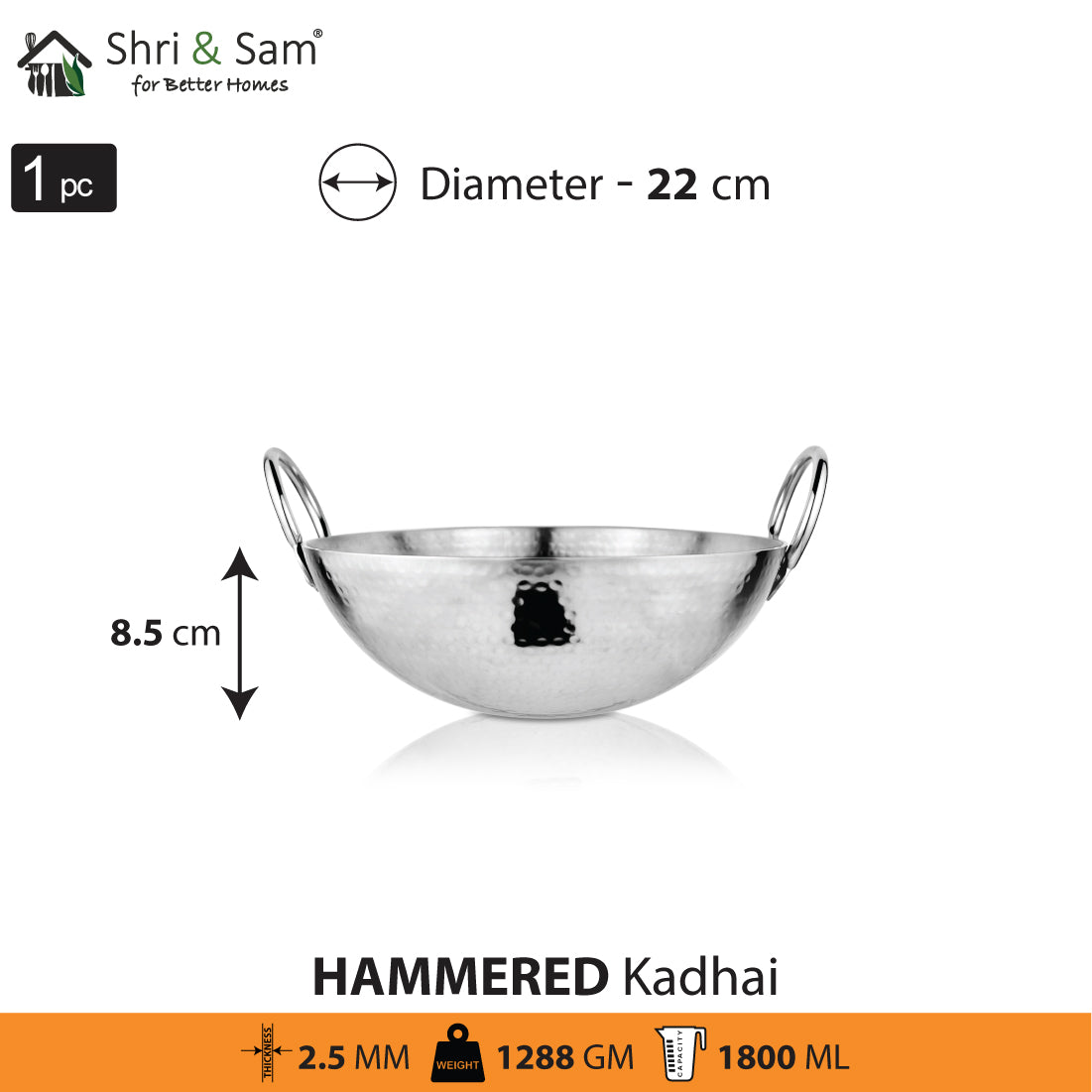 Stainless Steel Heavy Weight Hammered Kadhai