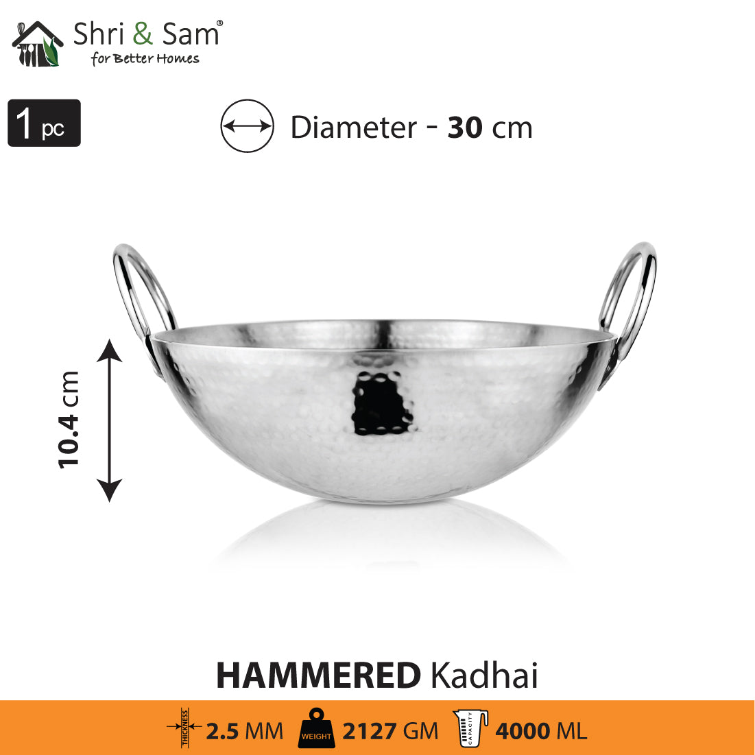 Stainless Steel Heavy Weight Hammered Kadhai