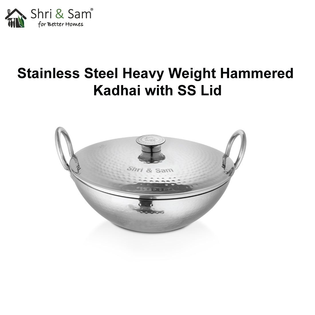 Stainless Steel Heavy Weight Hammered Kadhai with SS Lid