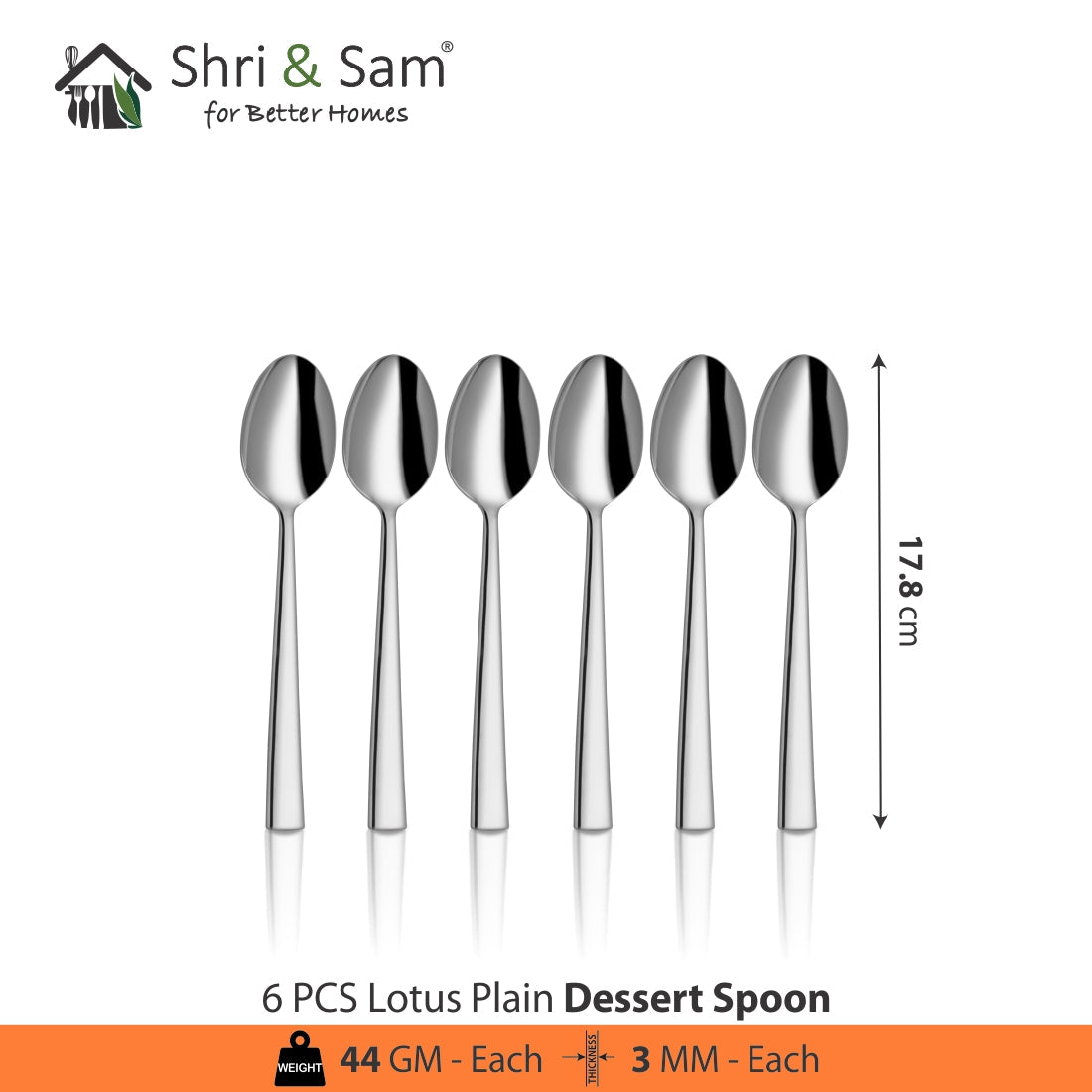 Jagdamba Cutlery Pvt Ltd. Cutlery 18 PCS Cutlery Set (without Fork) - Lotus Plain (6 PCS Snack Spoon, 6 PC Dinner Spoon, 6 PC Dinner Knife)