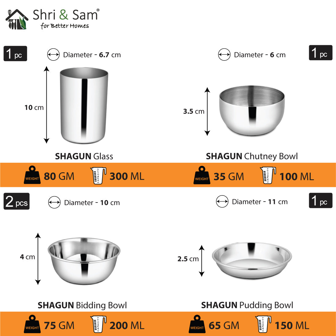 Stainless Steel 21 PCS Dinner Set (1 Person) Shagun